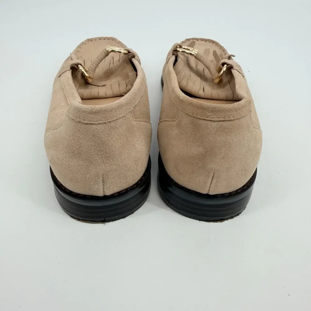 Ann Taylor Kiltie Chain Taupe Leather Loafer Womens 10M